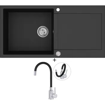 Granitový dřez SET Teka CLIVO 60 B-TQ 1B 1D černá metalická + Deante NEO LUNO BOC B720 nerez