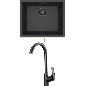 Granitový dřez Dřez pod desku SET Alveus OMNI 30 černá edice + Deante NEO BORO BMO N62M černá matná