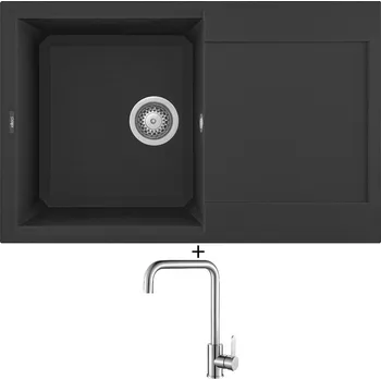 Granitový dřez Granitový dřez SET Elleci EASY 300 G40 full black + Laveo BONA BAB 265D nerez