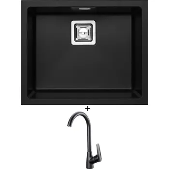 Granitový dřez Granitový dřez SET Alveus QUADRIX 50 černá matná + Deante NEO BORO BMO N62M černá matná