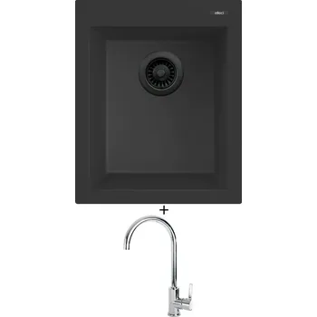 Granitový dřez Granitový dřez SET Elleci QUADRA 100 černá edice + Elleci C01 CADDY chrom