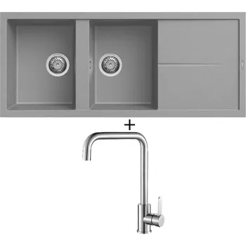 Granitový dřez Granitový dřez SET Elleci UNICO 500 G48 cemento + Laveo BONA BAB 265D nerez