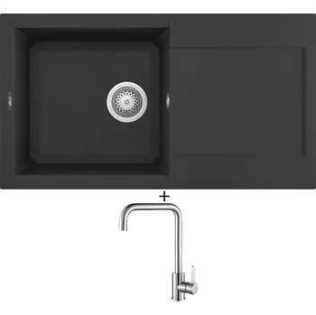 Granitový dřez Granitový dřez SET Elleci EASY 290 G40 full black + Laveo BONA BAB 265D nerez