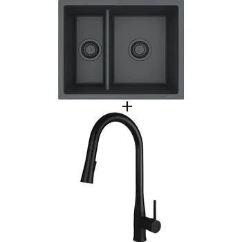 Granitový dřez Dřez pod desku SET Alveus OMNI 50 černá edice + Deante LUKRECJA N72M černá matná