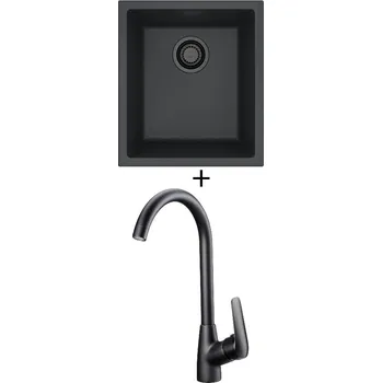 Granitový dřez Dřez pod desku SET Alveus OMNI 10 černá edice + Deante NEO BORO BMO N62M černá matná