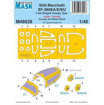 Plastikový model 1/48 Mask SF-260EA/D/EU Late Bulged Canopy (SP.H.)