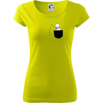 Kočka s rybou v kapse - Dámské triko Pure - M ( Limetková )