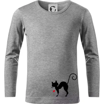 Zamilovaná kočka prohnutá - Triko dětské Long Sleeve - 146 cm/10 let ( Tmavě šedý melír )