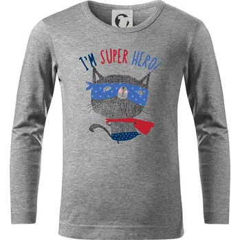 Super hero kočka - Triko dětské Long Sleeve - 146 cm/10 let ( Tmavě šedý melír )