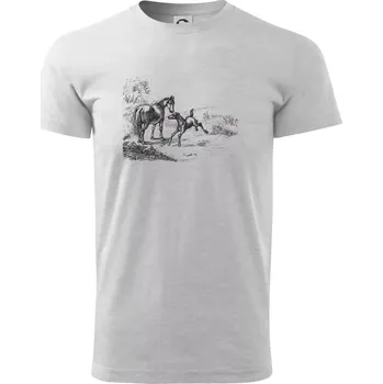 Kůň a hříbě malované - Triko extra velké (5-8XL) - 8XL ( Světlešedý Melír )