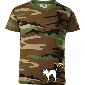 Chlapecké tričko Zamilovaná kočka prohnutá - Dětské maskáčové triko - 134 cm/8 let ( Hnědý maskáč )