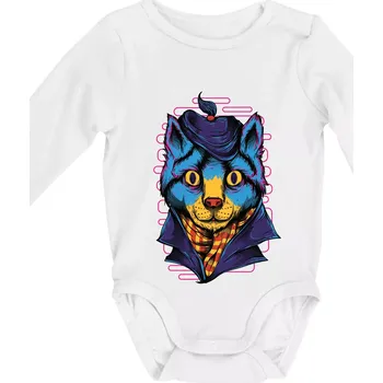 Kojenecký body Kocour sympaťák - Body kojenecké s dlouhým rukávem - Dlouhý r. do 3 měs ( Bílá )