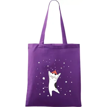 Nákupní taška Veselá kočka v zimní čepici - Taška bavlněná - 42 x 38 cm ( Fialová )