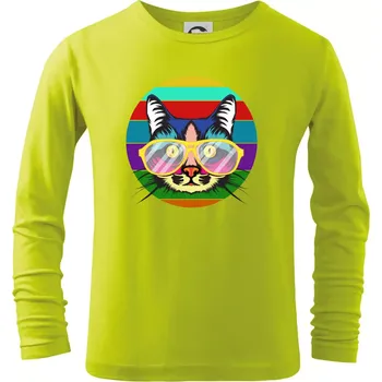 Chlapecké oblečení Kočka při barevném západu - Triko dětské Long Sleeve - 134 cm/8 let ( Limetková )