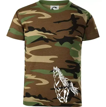 Chlapecké tričko Kůň běžící - Dětské maskáčové triko - 104-110cm / 3-4 roky ( Hnědý maskáč )