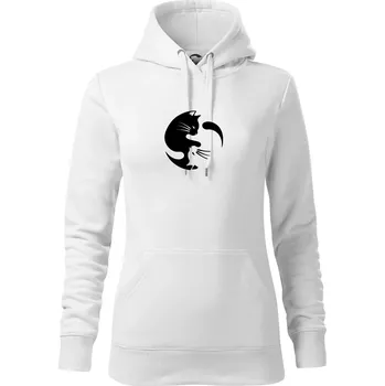 Dámská mikina Kočka - Jin jang - Mikina dámská Cape s kapucí - XL ( Bílá )