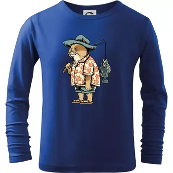Chlapecké tričko Kočka rybářem - Triko dětské Long Sleeve - 122 cm/6 let ( Královská modrá )