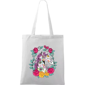 Kůň barevný s květinami - Taška bavlněná - 42 x 38 cm ( Bílá )
