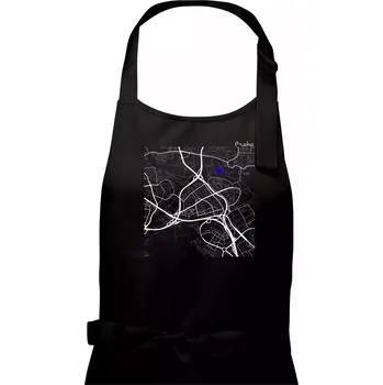 Kuchyňská zástěra Praha - 14100 mapa s vodními toky - Dámská zástěra na vaření - Univerzální velikost ( Černá )