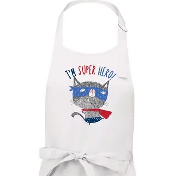 Kuchyňská zástěra Super hero kočka - Pánská zástěra na vaření - Univerzální velikost ( Bílá )