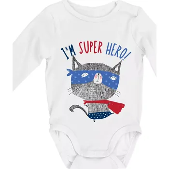Super hero kočka - Body kojenecké s dlouhým rukávem - Dlouhý r. 3-6 měs ( Bílá )