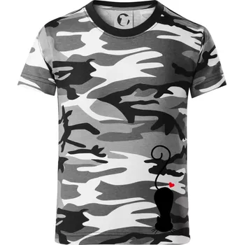 Chlapecké tričko Zamilovaná kočka ležící - Dětské maskáčové triko - 146 cm/10 let ( Šedý maskáč )