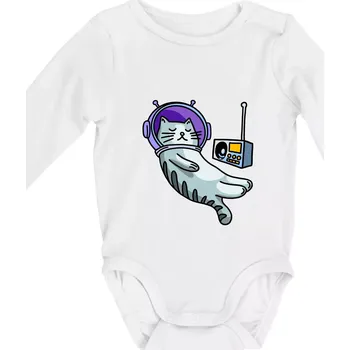 Kočka na měsíci - Body kojenecké s dlouhým rukávem - Dlouhý r. do 3 měs ( Bílá )