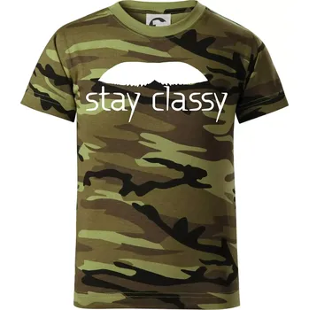 Stay Classy - mustache - Dětské maskáčové triko - 134 cm/8 let ( Zelený maskáč )
