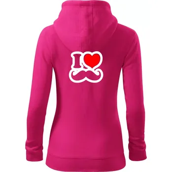 Dámská mikina i love mustache - obrys - Dámská mikina trendy zipper s kapucí - L ( Purpurová )