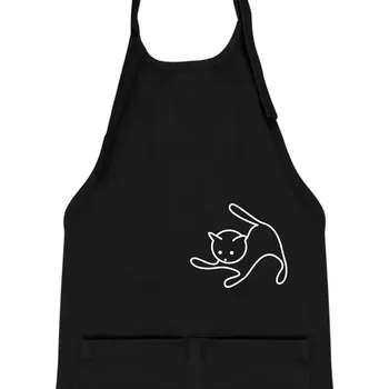 Kuchyňská zástěra Kočka si hraje - Dětská zástěra na vaření - Univerzální velikost ( Černá )