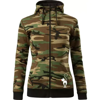 Dámská mikina Zamilovaná kočka zezadu - Dámská mikina trendy zipper s kapucí - 2XL ( Hnědý maskáč )