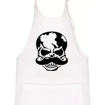 Kuchyňská zástěra Mustache lebka - Dětská zástěra na vaření - Univerzální velikost ( Bílá )