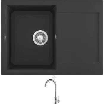Granitový dřez Granitový dřez SET Elleci EASY 135 G40 full black + Laveo BONA BAB 268D nerez