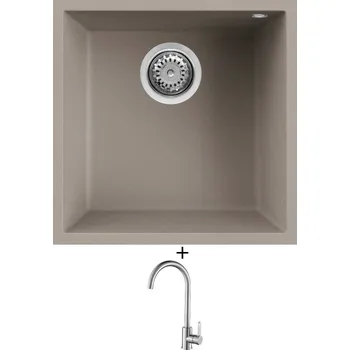 Granitový dřez Dřez pod desku SET Elleci QUADRA 102 UM G43 tortora + Laveo BONA BAB 268D nerez