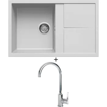 Granitový dřez Granitový dřez SET Elleci UNICO 300 G68 bianco titano + Elleci C01 CADDY chrom