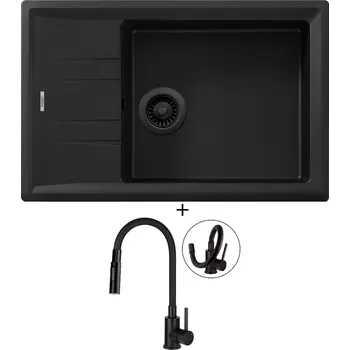 Granitový dřez SET Teka STONE 60 S-TG 1B 1D černá edice + Deante NEO LUNO BOC N74M černá matná