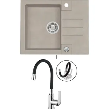 Granitový dřez Granitový dřez SET Alveus ROCK 30 pebble 02 + Kuchinox ELZA BKE 761 chrom/černá