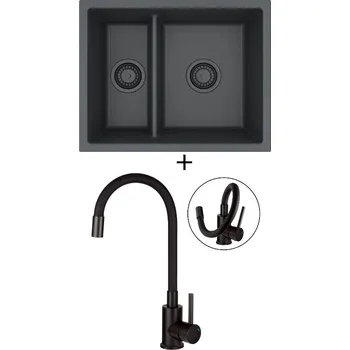 Granitový dřez Dřez pod desku SET Alveus OMNI 50 černá edice + Deante NEO LUNO BOC N72M černá matná