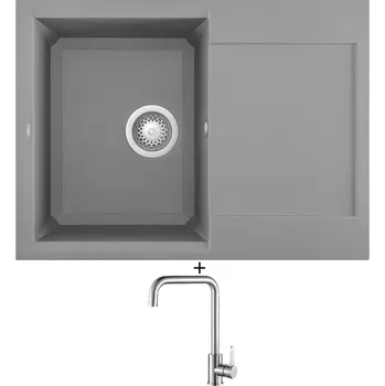 Granitový dřez Granitový dřez SET Elleci EASY 135 G48 cemento + Laveo BONA BAB 265D nerez