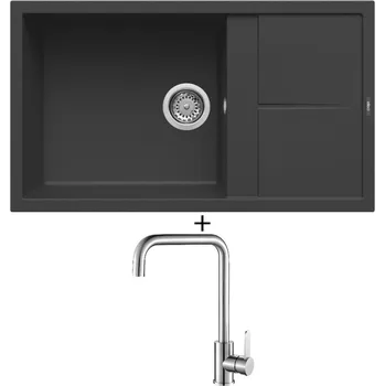 Granitový dřez Granitový dřez SET Elleci UNICO 410 G40 full black + Laveo BONA BAB 265D nerez