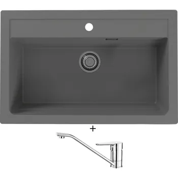 Granitový dřez Granitový dřez SET Alveus ATROX 40 beton 81 + Deante CORIO BFC 060M chrom