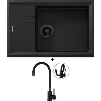 Granitový dřez SET Teka STONE 60 S-TG 1B 1D černá edice + Deante NEO LUNO BOC N72M černá matná