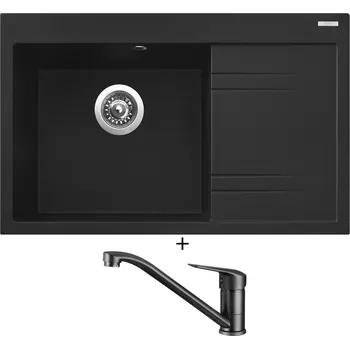 Kuchyňský dřez Granitový dřez SET Sinks RIM 780 L metalblack + Deante NEO BORO BMO N60M černá matná