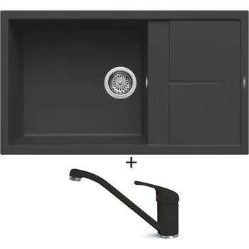 Granitový dřez Granitový dřez SET Elleci UNICO 410 G40 full black + Elleci MINERVA G40 full black
