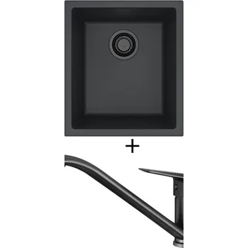 Granitový dřez Dřez pod desku SET Alveus OMNI 10 černá edice + Deante NEO BORO BMO N60M černá matná