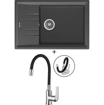 Granitový dřez SET Teka STONE 60 S-TG 1B 1D asphalt + Kuchinox ELZA BKE 761 chrom/černá