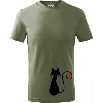 Chlapecké tričko Zamilovaná kočka ocásek - Tričko dětské bavlněné - 146 cm/10 let ( Khaki )