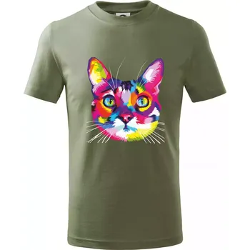 Kočka duhová hlava - Tričko dětské bavlněné - 104-110cm / 3-4 roky ( Khaki )