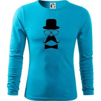 Pánská móda Mustache pán - Triko s dlouhým rukávem FIT-T long sleeve - S ( Světlý tyrkys )