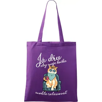Já dřu, aby moje kočka mohla relaxovat - Taška bavlněná - 42 x 38 cm ( Fialová )